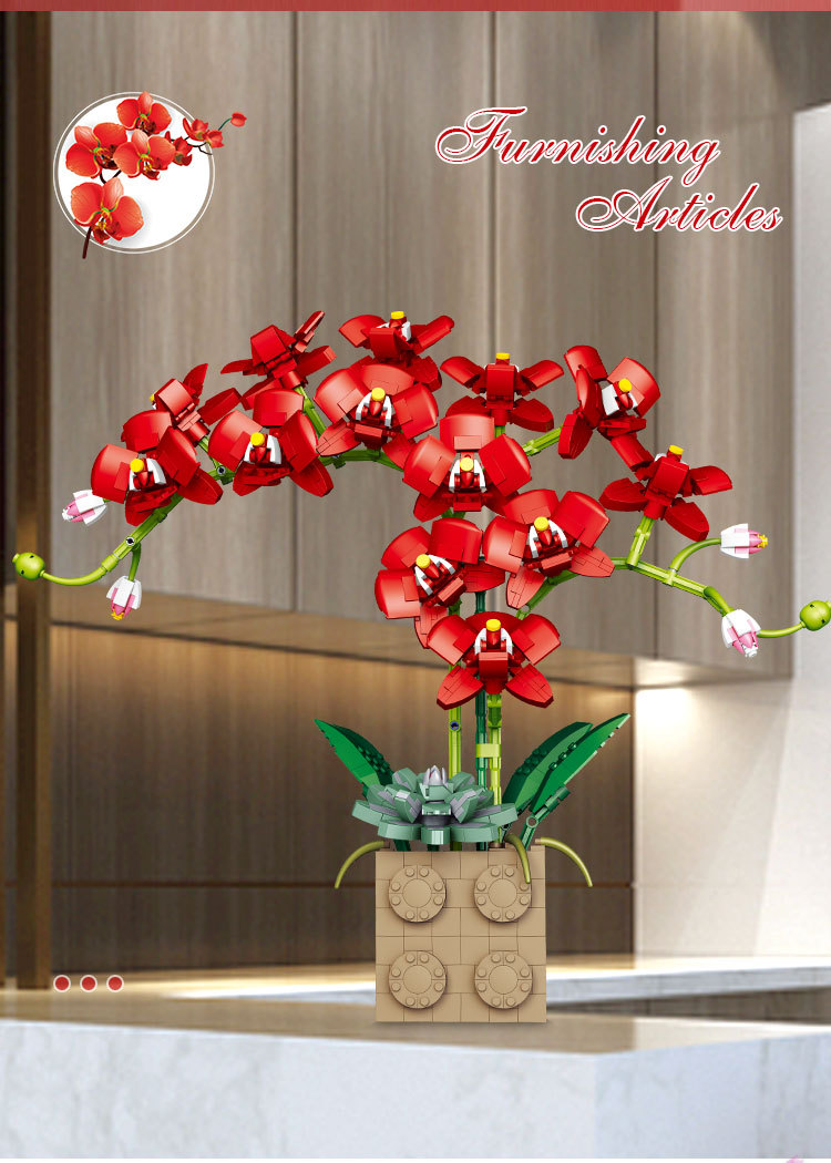 Building Block Flower red Orchid Series Bonsai bricks Toy Flowers best for home decoration