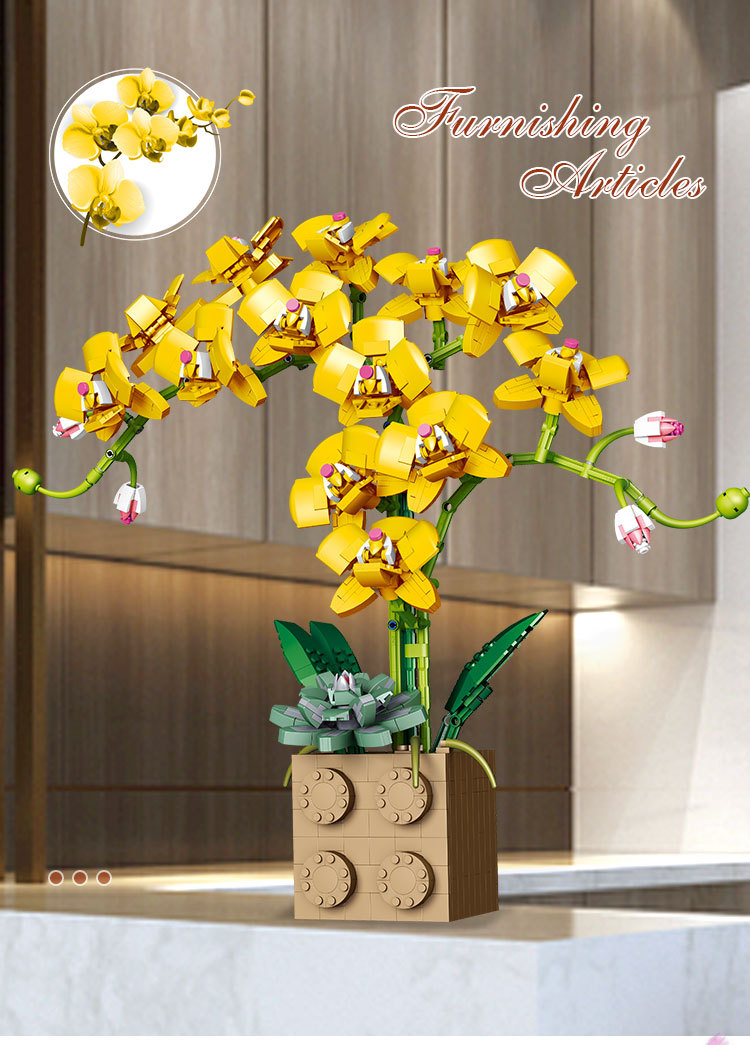 Building Block Flower yellow Orchid Series Bonsai bricks Toy Flowers best for home decoration