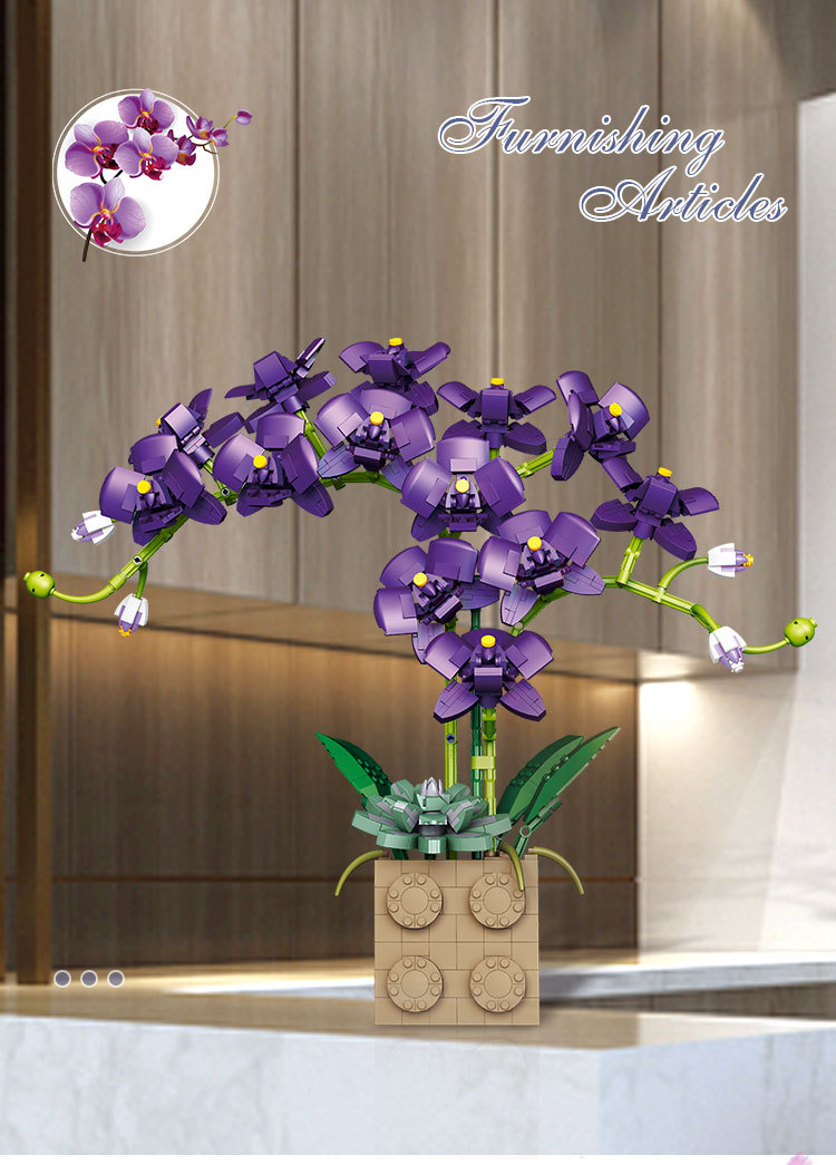 Building Block Flower purple Orchid Series Bonsai bricks Toy Flowers best for home decoration