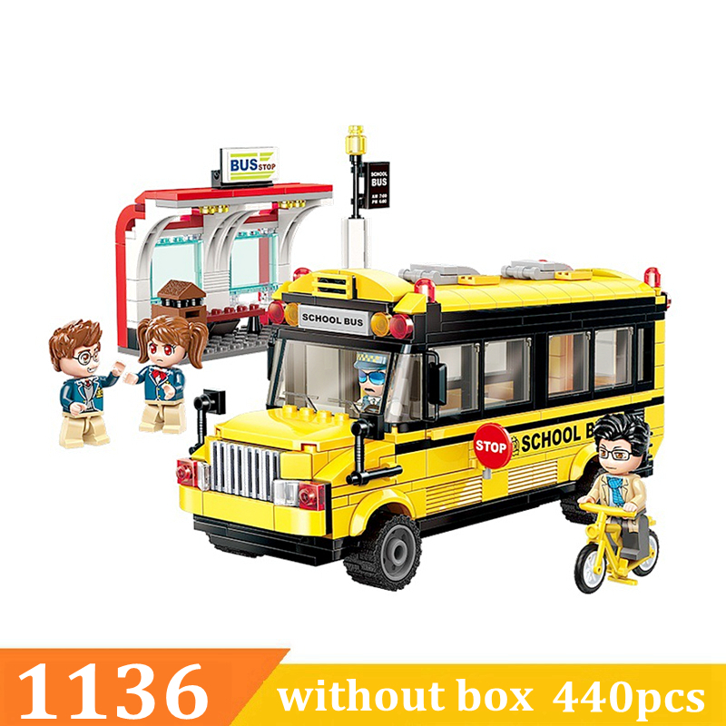 2019 new City School Bus Building Block Car Figure Blocks Educational Construction Building Bricks set Toys For Children 1136