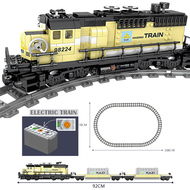 Kazi Battery Powered Maersk Train Container Train Diesel-electric Freight Building Blocks Bricks Educational Toys for Children 98224