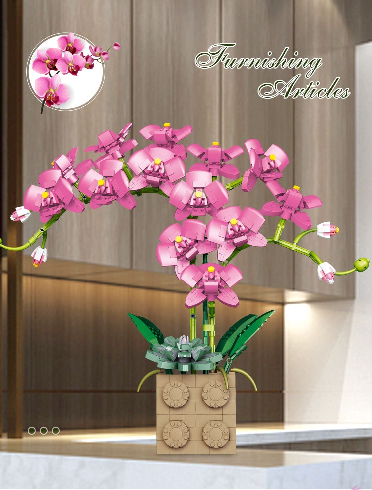 Building Block Flower pink Orchid Series Bonsai bricks Toy Flowers best for home decoration