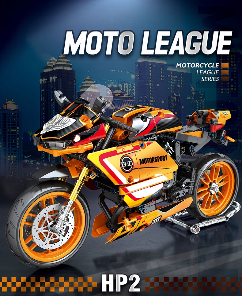 760pcs High Tech Era Motorcycle Moto City Vehicles Car Racing Speed Motorbike Moc Model Building Blocks Bricks Toys