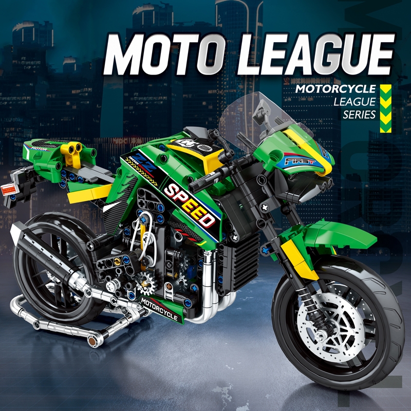 82004  776pcs High Tech Era Motorcycle Moto City Vehicles Car Racing Speed Motorbike Moc Model Building Blocks Bricks Toys
