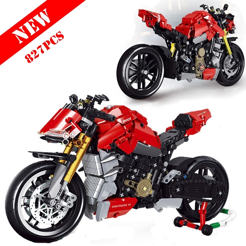 DUCADI V4S 827pcs Technical Ideas Famous Racing Motorcycle Building Blocks Moc Locomotive Simulation Model Bricks DIY Toys Gifts for Children