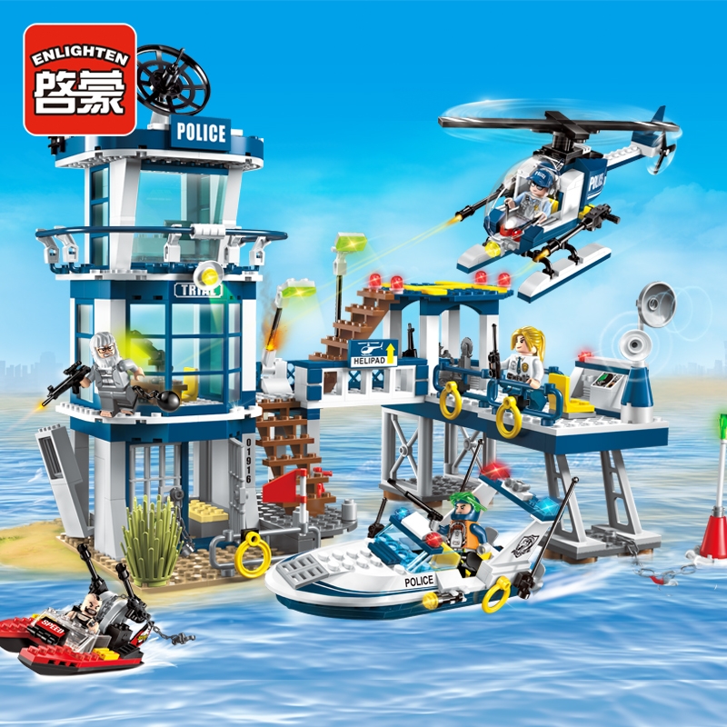 1916 ENLIGHTEN City Water Police Station Series Plan Breakout Model Building Blocks Figure Toys For Children Compatible