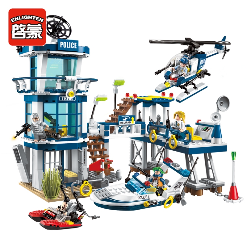 1916 ENLIGHTEN City Water Police Station Series Plan Breakout Model Building Blocks Figure Toys For Children Compatible