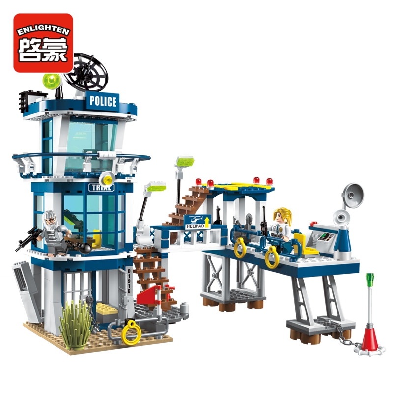 1916 ENLIGHTEN City Water Police Station Series Plan Breakout Model Building Blocks Figure Toys For Children Compatible