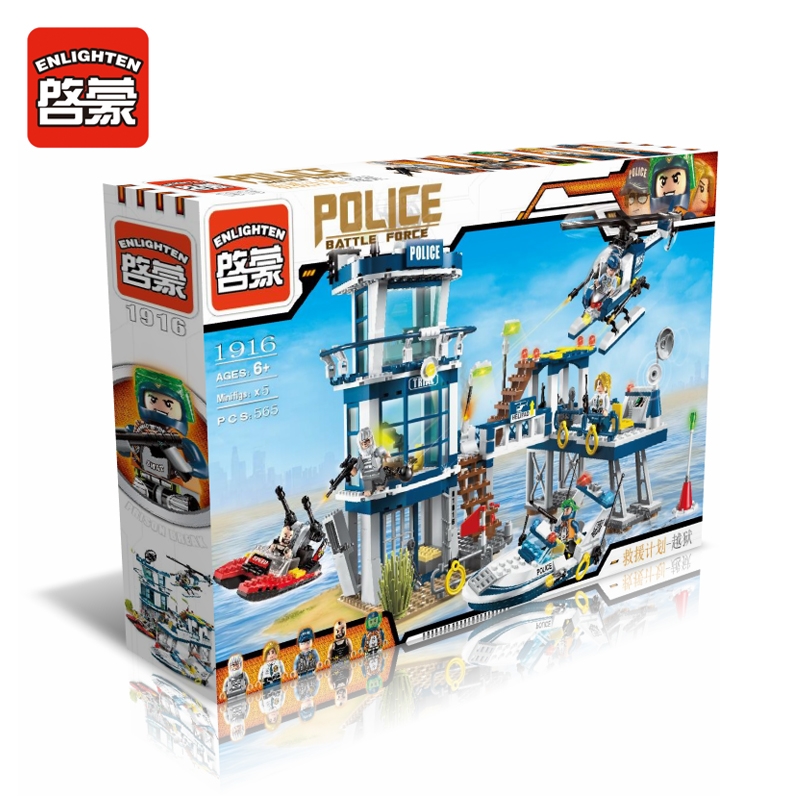 1916 ENLIGHTEN City Water Police Station Series Plan Breakout Model Building Blocks Figure Toys For Children Compatible