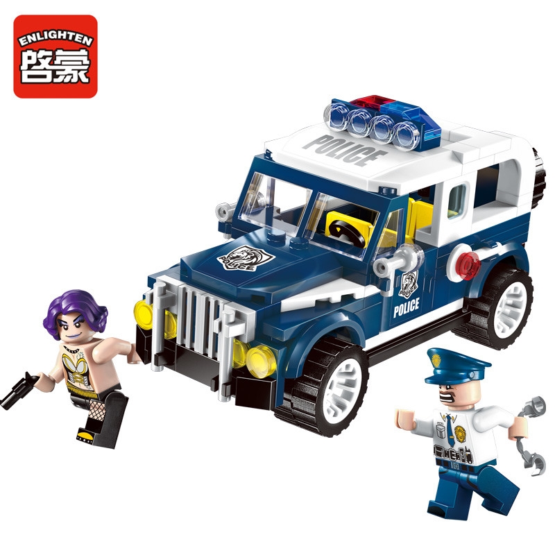 Enlighten Building Block City Police Car Hunted Escapee Jeep 2 Figures 148pcs MOC Educational Brick-Without Original Box