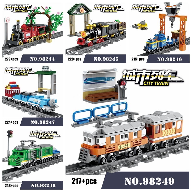 kaizi 6 style Freight Train City Train Station Tracks Rail Technic Creator Building Blocks Bricks DIY Tech Toys For Children 98244-49
