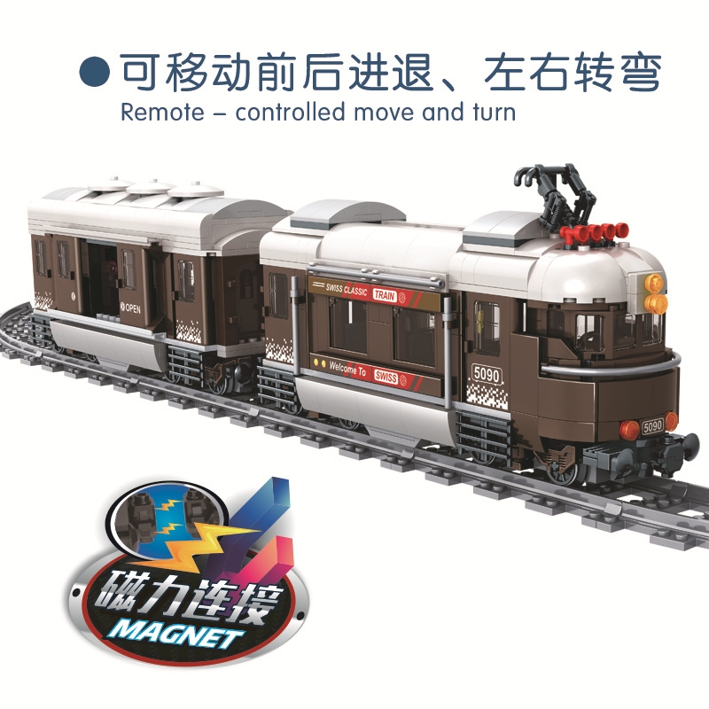 Swiss Classic Train City Creator Building Blocks Bricks Gift Train Model Rail MOC Technic Toys For Children Boys Gift