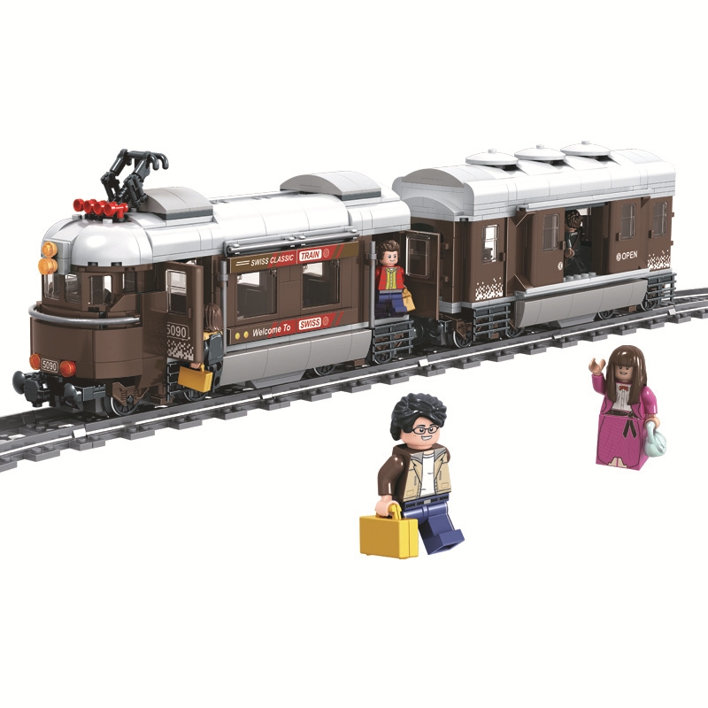 Swiss Classic Train City Creator Building Blocks Bricks Gift Train Model Rail MOC Technic Toys For Children Boys Gift