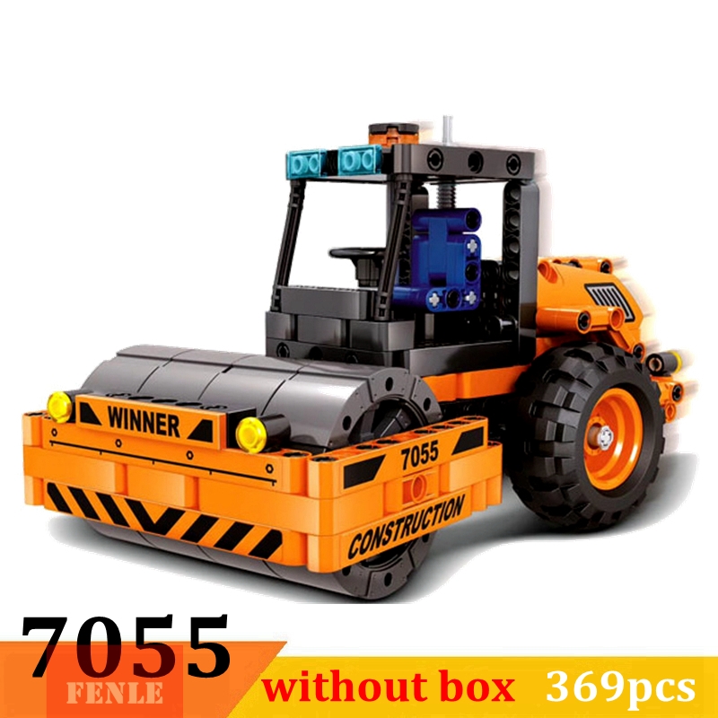 Engineering Vehicle Compatible Legoings Technic Forklift Road Roller Crane Truck Wheel Excavator Mechanical Building Blocks Toys 7055