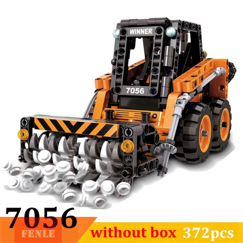 Engineering Vehicle Compatible Legoings Technic Forklift Road Roller Crane Truck Wheel Excavator Mechanical Building Blocks Toys 7056