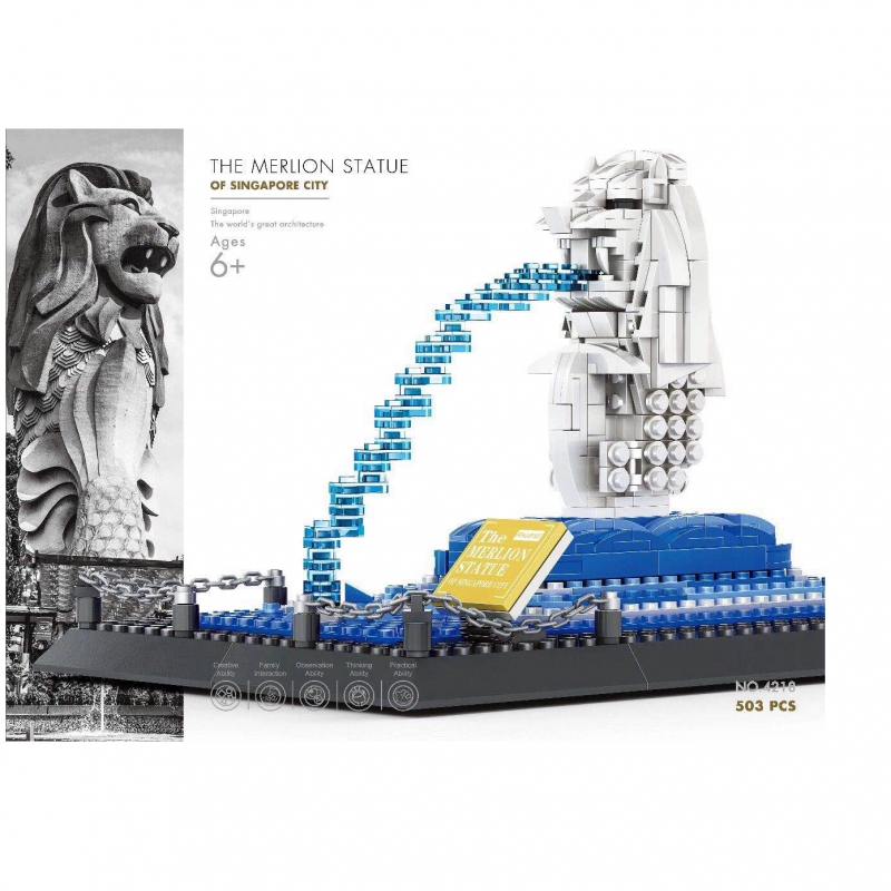 Wange 4218 Creator Series The Merlion Model Building Blocks Set Classic Singapore Architecture MOC Toys Compatible With