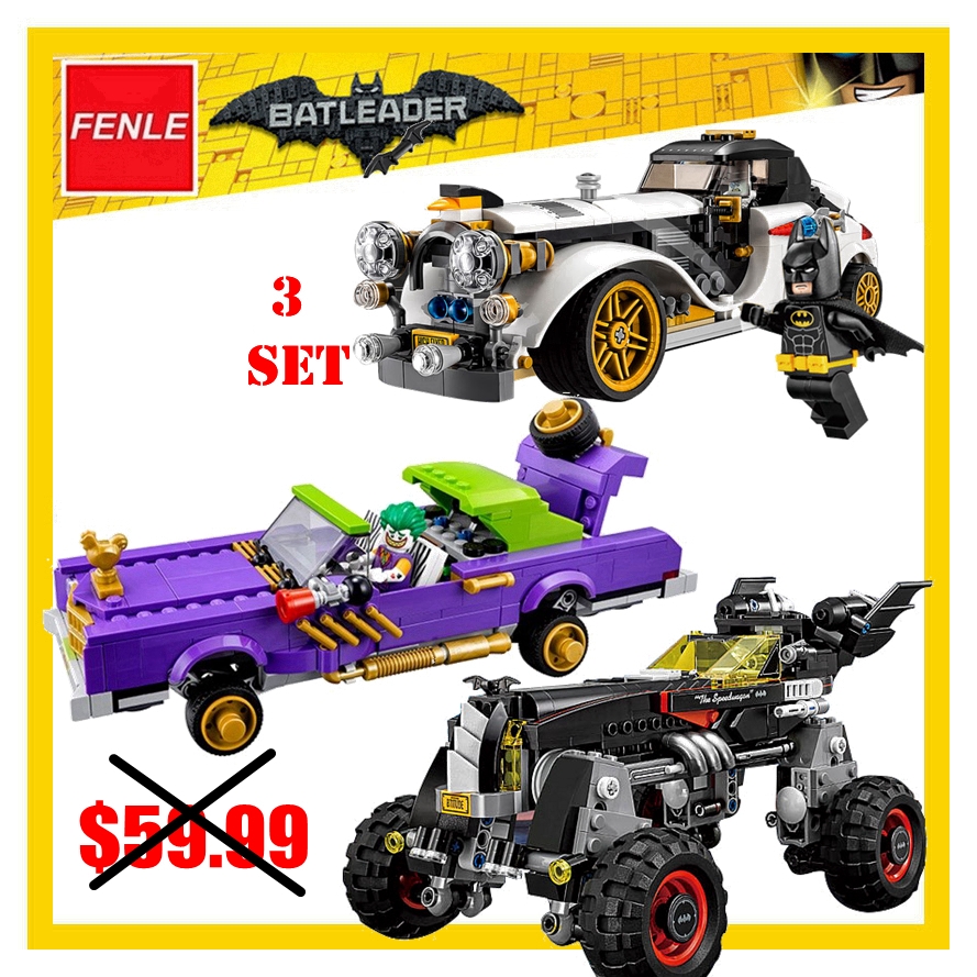 Compatible with batman Movie 3Set 1297 Pcs Joker`s Lowrider Penguin Classic Robbin`s Car Building Blocks Bricks Toys 3set