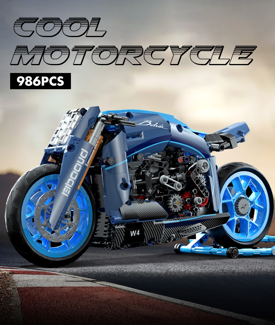 986pcs City Technical Motorcycle Car Model Building Blocks MOC Racing Motobike Vehicles Bricks Toys for Children Gifts