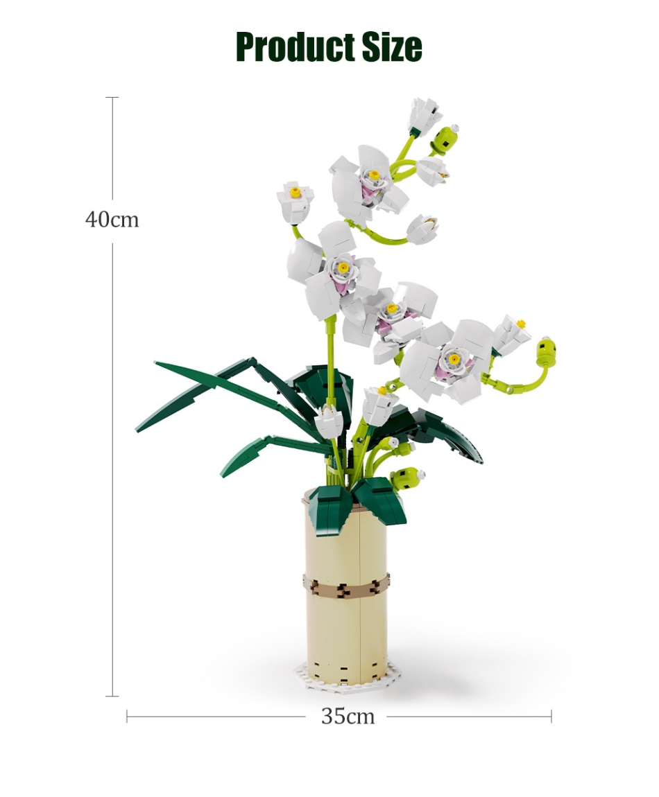 Phalaenopsis Bouquet Potted Red Plum Blossom Flowers Orchid Building Blocks Bouquet With Vase Bricks Toys Gift Home Decoration